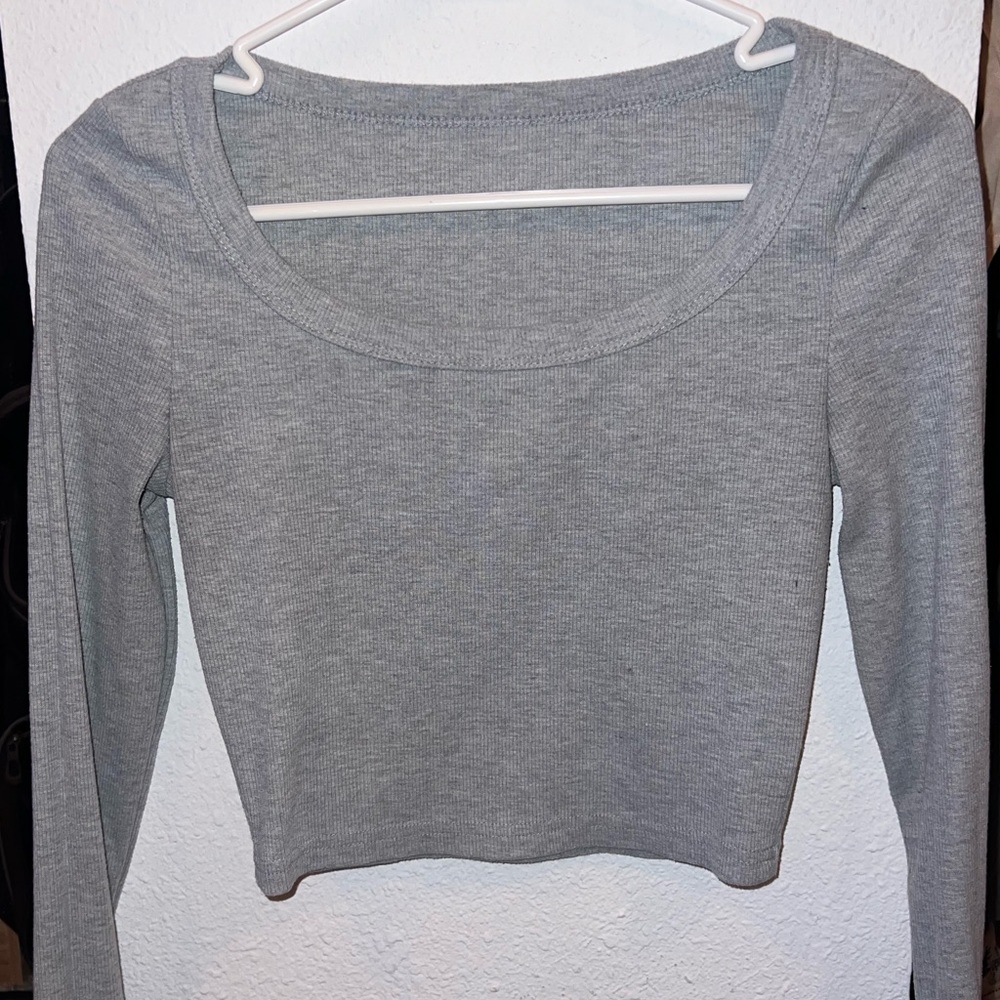 Square Neck Cropped Long Sleeve Top